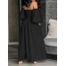 Women Solid Off Shoulder Lace Up Casual Wide Leg Jumpsuits With Pocket