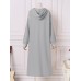 Women Solid Slit Drawstring Long Sleeve Ankle Length Casual Hooded Sweatshirts