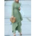 Women Solid Tie Irregular Top Wide Leg Pants Kaftan Two-Piece Set