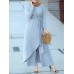 Women Solid Tie Irregular Top Wide Leg Pants Kaftan Two-Piece Set