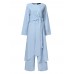 Women Solid Tie Irregular Top Wide Leg Pants Kaftan Two-Piece Set