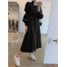 Women Solid Tiered Stand Collar Pleats Puff Sleeve Casual Shirt Midi Dresses