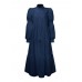 Women Solid Tiered Stand Collar Pleats Puff Sleeve Casual Shirt Midi Dresses