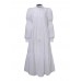 Women Solid Tiered Stand Collar Pleats Puff Sleeve Casual Shirt Midi Dresses