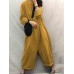 Women Stand Collar Button Front Casual Long Sleeve Jumpsuits With Pocket