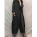 Women Stand Collar Button Front Casual Long Sleeve Jumpsuits With Pocket