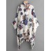 Women Summer Floral Print Loose Long Sleeve Irregular Hem Cardigans