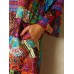 Women Tribal Print Colorblock Lapel Ethnic Style Jacket With Pocket