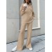 Women Turtleneck Solid Color Ankle Length Zipper Elastic Waist Two-Piece Sets