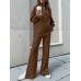 Women Turtleneck Solid Color Ankle Length Zipper Elastic Waist Two-Piece Sets