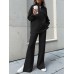 Women Turtleneck Solid Color Ankle Length Zipper Elastic Waist Two-Piece Sets