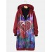 Women Vintage Heart Floral Printed Zipper Front Hooded Coat With Pocket