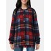 Women Vintage Plaid Button Up Casual Long Sleeve Coats