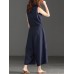 Women Wide Leg Cotton Solid Color V-Neck Sleeveless Jumpsuit with Pockets