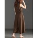 Women Wide Leg Cotton Solid Color V-Neck Sleeveless Jumpsuit with Pockets