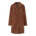 Women Winter Thick Fleece Lapel Mid-Length Solid Color Warm Casual Coat