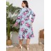 YOINS Plus Size V-neck Floral Print Belt Design Dress