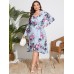 YOINS Plus Size V-neck Floral Print Belt Design Dress