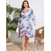 YOINS Plus Size V-neck Floral Print Belt Design Dress