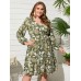 YOINS Plus Size V-neck Paisley Button Design Tie-up Design Dress