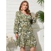 YOINS Plus Size V-neck Paisley Button Design Tie-up Design Dress