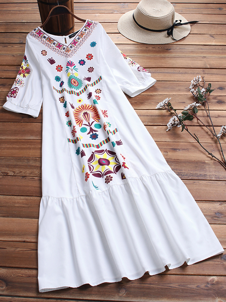 Ethnic-Women-V-neck-Long-Sleeve-Floral-Print-Holiday-Bohemian-Pleated-Maxi-Dress-1492851