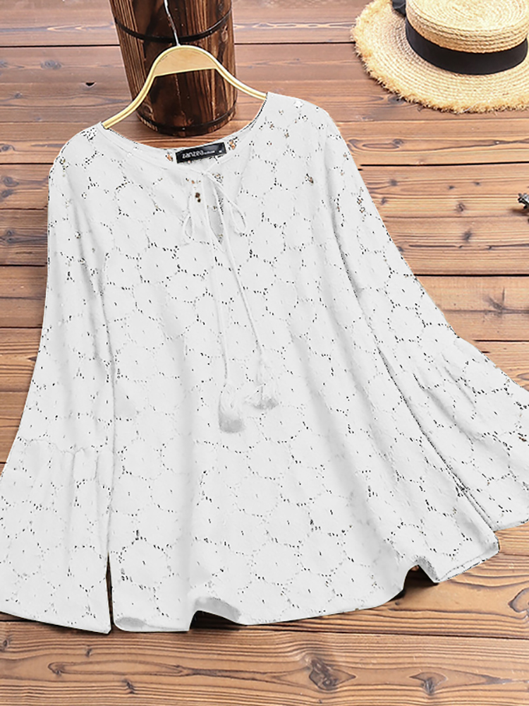 Plus-Size-Solid-Color-Lace-Crochet-Casual-Blouse-For-Women-1541792