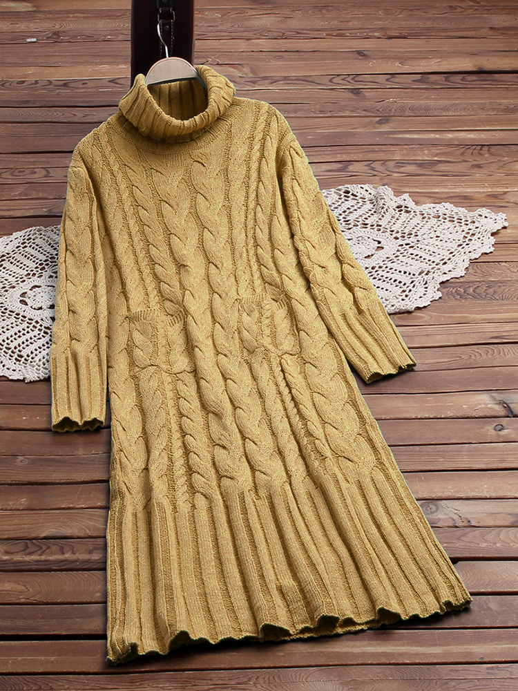 Pure-Color-High-Collar-Long-Sleeve-Knit-Sweater-Dress-1614262