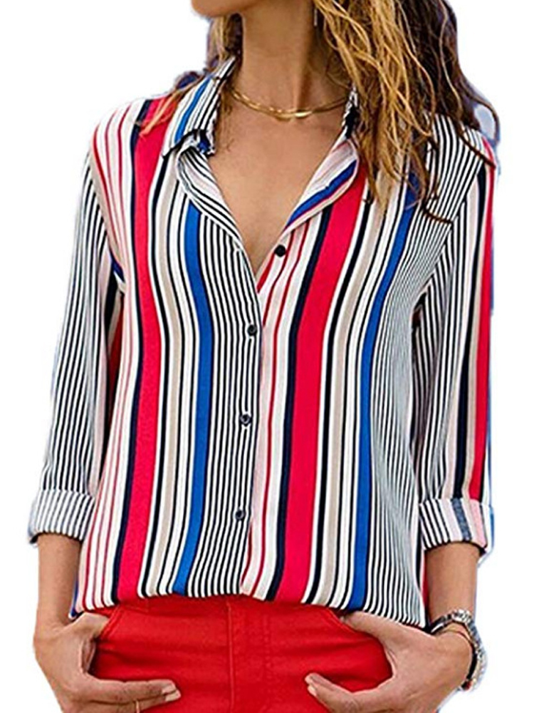 Women-Casual-Stripe-Floral-Print-Buttons-Turn-Down-Collar-Long-Sleeve-Blouse-1381973