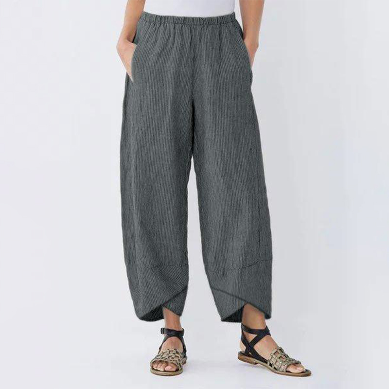 Women-Elastic-Waist-Striped-Harem-Pants-Irregular-Hem-Trousers-1579816