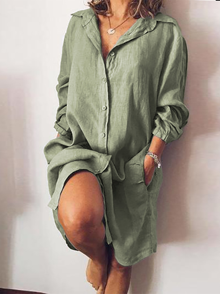 Women-Loose-Casual-Long-Sleeve-V-neck-Button-Pocket-Shirt-Dress-1534208