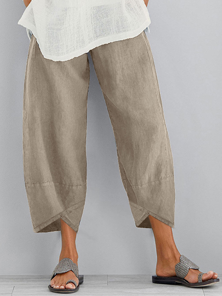 Women-Solid-Color-Elastic-Waist-Loose-Side-Pocket-Pants-1655585