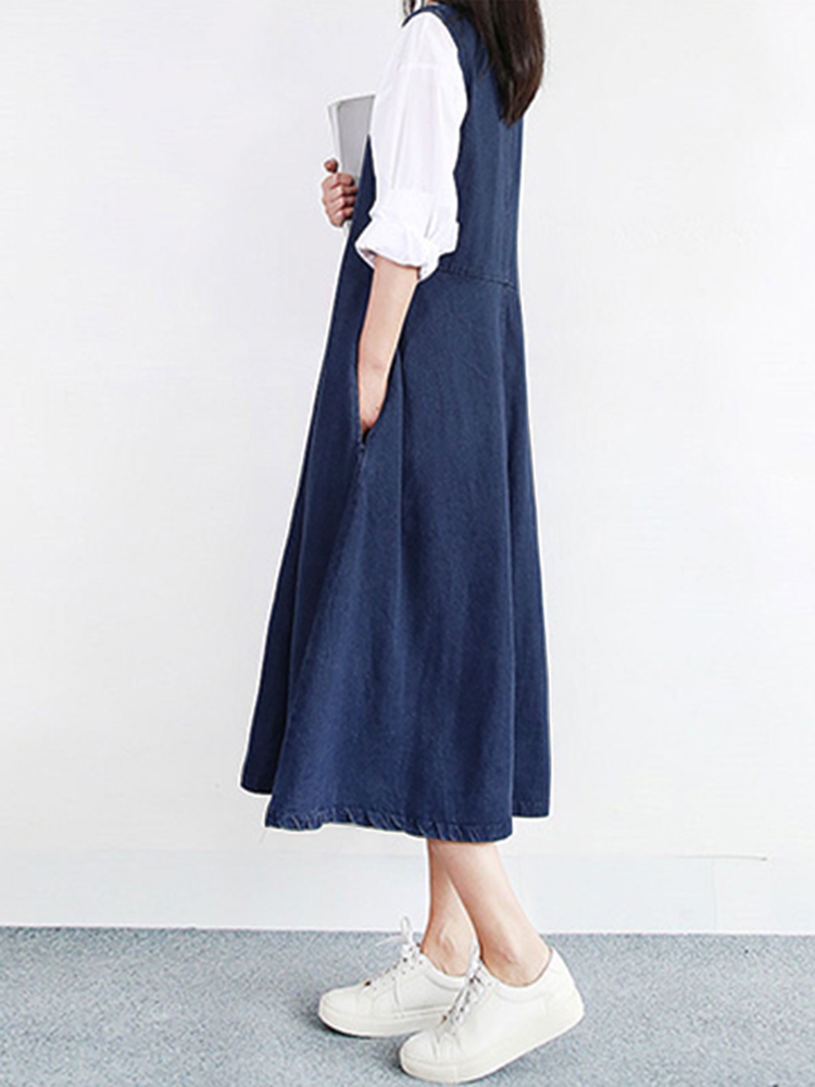 Women-Vintage-V-neck-Sleeveless-Pleated-Denim-Dress-1305849